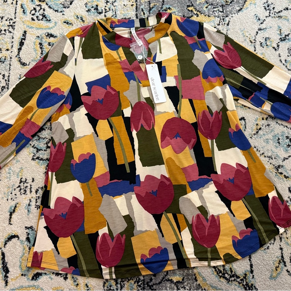 NWT Dear Scarlett Women's Boutique Abstract Floral Tunic Blouse Long Sleeves XL - Picture 16 of 16